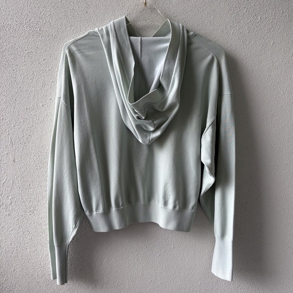 Zara Hooded Sweater Mint Green Size L Pullover Long Sleeve Ribbed Cuffs Stretch - Picture 3 of 8